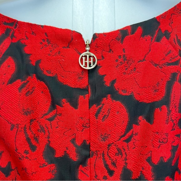 Tommy Hilfiger Floral Jacquard Dress Size 2 A Line Sleeveless Red and Black - Picture 8 of 11